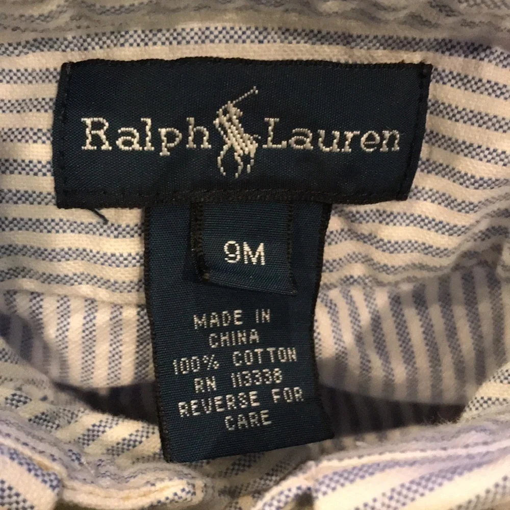 3/$25 RALPH LAUREN Blue White Striped Cotton Button Down Shirt Size 9 Months